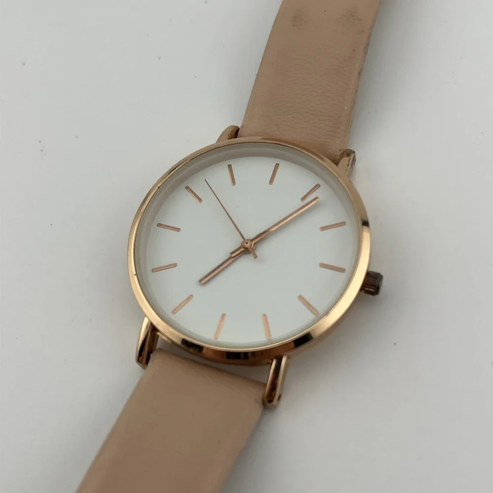A New Day Watch Women 37mm Rose Gold‎ Case Pink Faux Leather Band- New Battery